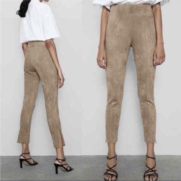 Zara Pants - Zara Faux Suede High Rise Ankle Zip Pants- Size Medium- Tan